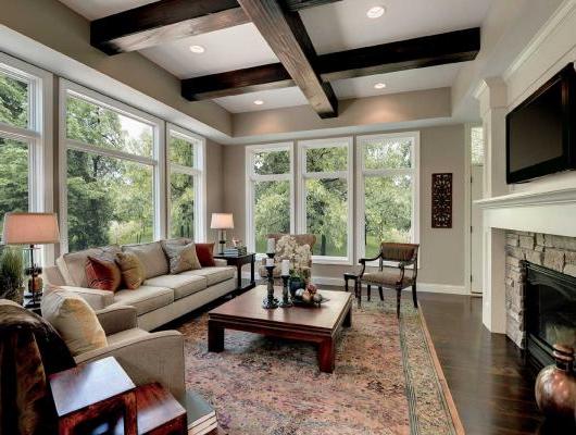 family room with large windows surrounding